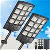 PEAKRO 2 Pezzi Lampione Solare da Esterno 144 LED 6000K dal tramonto all'alba con Telecomando, IP67 Impermeabile 200W Luci Solari Giardino Sensore di Movimento Faretti Stradale con Pannello Solari