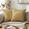 Encasa XO Encasa Homes, Set di 2 federe per cuscini in ciniglia fine, dorate, 50 x 50 cm, testurizzate, in tinta unita, morbide e lisce, con accento quadrato, per divano, sedia e letto