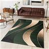 TAPISO Dream Tappeto Camera Soggiorno Salotto Moderno Verde Beige Astratto Onde A Pelo Corto 150 x 300 cm