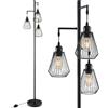COSTWAY Lampada da Terra Vintage e Industriale, Lampada a Stelo con 3 Paralumi, Interruttore a Pedale e Base Robusta, per Salotto, Camera da Letto e Ufficio, Nero
