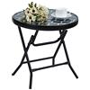PHIVILLA - Tavolino rotondo pieghevole in vetro e metallo, tavolo da caffè, piccolo tavolino da balcone, resistente alle intemperie, facile da pulire, per balcone, giardino, terrazza, soggiorno