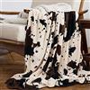 Yiyhuxf Coperta con stampa di mucca, marrone nero, bianco latte, in finta pelliccia, stile occidentale, in pile di flanella, decorativa, per letto, divano, ufficio, 152,4 x 127 cm