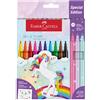 Faber-Castell 554213 - Set di pennarelli Unicorno, 13 pennarelli in colori standard e pastello, incl. adesivi Unicorno