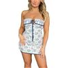 FeMereina Mini abito da donna Y2k con spalle scoperte senza spalline senza maniche fasciatura floreale Mini abito da festa in pizzo taglio basso abito a trapezio, bianco, S
