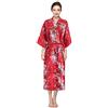 YAOMEI Donna Kimono Vestaglia Pigiama Sleepwear Lunga, di Seta Raso di Seta del Fiori di ciliegio-Stampato Robe Accappatoio Damigella d'Onore da Notte Pigiama, Versione estesa (Rosso)