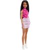 Barbie - Bambola Fashionistas n. 215 da collezione 65° Anniversario, con capelli lisci neri, top rosa con stampa a stelle e gonna cangiante, giocattolo per bambini, 3+ anni, HRH13