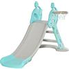 HOMCOM Scivolo per Bambini da 18 Mesi Pieghevole con 3 Scalini e Canestro Basket, Scivolo da Interno ed Esterno, 147x82x85.5 cm, Blu e Grigio