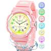Juboos Nuovi Orologi per Bambini a 7 Colori,Orologio Analogico al Quarzo per Bambini per Ragazzi e Ragazze,Orologi Impermeabili per Insegnare il Tempo,Cinturino Morbido per Orologi 5-16 (Rosa)