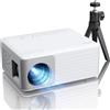AKIYO Mini Proiettore con Treppiede, AKIYO O1 Proiettore Portatile 15000 Lumens, Videoproiettore 4K Supporto Full HD 1080P, ±50° Keystone, Zoom 50%, Home Theater Movie, per Phone/TV Stick/HDMI/USB