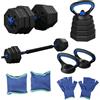 HCT STYLE Set di Manubri Regolabili 4 in 1 Ecologici (10/20/30/40KG) - Convertibile in Manubri, Bilanciere, Kettlebell e Supporto per Flessioni, Ideale per l'allenamento Domestico (20, Chilogrammi)