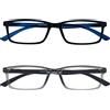OPULIZE See - Occhiali da Lettura Filtro Set da 2 Luce Blu Montatura Stretta Cerniere a Molla Migliorano il Sonno Gaming Computer Anti Riflesso Nero Grigio Uomo Donna BB9-17 +3.00