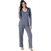 Lovable Lungo in Interlock Garzato Set di Pigiama, Blu Melange, S Donna
