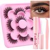 Fadlash Kit Ciglia Finte 3D 5 paia Ciglia Extension Ciuffetti Ciglia Finte Cat Eye Leggera e Morbida Riutilizzabili Naturali Con Pinzette,Colla(LZ-E25)