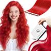 RUNATURE Extension Capelli Veri Rosso Biadesivo 14 Pollice/35cm Tape Adesivo Extension Capelli Ver Colorati Rosso Extension Biadesive Capelli Umani 10 Pcs/20g