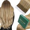 Easyouth Extension Capelli Veri Biadesivo Biondo Ombre Extension Biadesive Capelli Umani Marrone Medio Balayage Biondo Fragola e Platino Remy Adesive Extension Capelli 30 cm 30g 20Pz