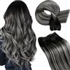 LaaVoo Extension Capelli Veri Tessitura 60 cm 100g - Nero con Silver Naturale Capelli Lunghi Lisci Remy - Matassa di Capelli Veri per Tessitura #1b/s/1b