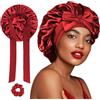 FOLAI Cuffia di Seta,Cuffia Seta Capelli Ricci, Berretto da Notte Raso Elastico Cuffia Capelli Ricci Notte con 2 Elastici Adatto a Donne e Ragazze(Rosso)