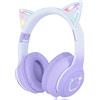 Usoun Cuffie Bluetooth cartone animato,con orecchie da gatto con luce a LED,slot per schede SD,jack audio da 3,5 mm,cuffie sovraurali pieghevoli,senza fili e cablate,per bambini,bambine (viola)