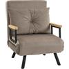HOMCOM Divano Letto con Schienale Regolabile in 5 Livelli, Divano Letto Pieghevole con Cuscini per Soggiorno, in Tessuto Imbottito, Acciaio e Legno, 63x73x81 cm, Marrone chiaro