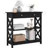 Yaheetech Tavolo Console con Ripiani e Cassetti, Consolle ingresso moderno, Mobiletto Salvaspazio in Legno, per Soggiorno, Corridoio, Nero, 80 x 30 x 80 cm