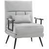 HOMCOM Poltrona Letto Singolo 3 in 1 con Cuscino e Schienale Regolabile in 5 Posizioni, Poltrona Pieghevole per Camera da Letto, in Acciaio e Poliestere, 71x71x97 cm, Grigio Chiaro