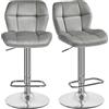 Yaheetech Set 2 Sgabelli Bar Alti Cucina Moderni Design in Velluto con Schienale Girevole 360° Altezza Regolabile da Penisola Grigio Chiaro