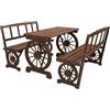 Outsunny Set da Giardino 3 Pezzi in Legno di Pino con 1 Tavolo da Esterno 115x55x71 cm e 2 Panchine 115x51x80 cm, color Carbonizzato