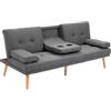 HOMCOM Divano Letto 3 Posti Reclinabile con 2 Braccioli Staccabili, Divano 3 Posti Imbottito Trasformabile in Tessuto e Legno con Portabicchiere per Soggiorno e Salotto, 181x77x78 cm, Grigio scuro