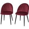 HOMCOM Set 2 Sedie Sala da Pranzo in Velluto, Sedie da Cucina e Soggiorno con Gambe in Metallo e Schienale a Conchiglia, Rosso Scuro