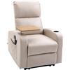HOMCOM Poltrona Relax Elettrica, Poltrona Massaggiante Reclinabile con Portabicchieri, Telecomando, Poggiapiedi, Timer, Tavolino Girevole e Tasche Laterali, in Microfibra, Legno e Acciaio, Beige