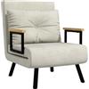 HOMCOM Divano Letto con Schienale Regolabile in 5 Livelli, Divano Letto Pieghevole con Cuscini per Soggiorno, in Tessuto Imbottito, Acciaio e Legno, 63x73x81 cm, Bianco crema