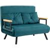 HOMCOM Divano Letto 2 Posti con Schienale Regolabile in 5 Livelli, Divano Letto Matrimoniale Pieghevole con 2 Cuscini per Soggiorno, in Tessuto Imbottito, Acciaio e Legno, 102x73x81 cm, Blu scuro
