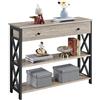Yaheetech Tavolo Consolle Vintage Mobile da Ingresso in MDF e Ferro con Ripiani e Cassetti Tavolino Industriale per Divano Pavimento Corridoio 100 x 30 x 80 cm Grigio