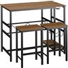 HOMCOM Set Tavolo 2 Sgabelli Alti da Bar in Legno Isola Cucina con Portabottiglie e Portabicchieri in Stile Industriale