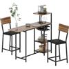 HOMCOM Set da Bar 3 Pezzi con Bancone Bar Pieghevole Allungabile e 2 Sgabelli Alti con Schienale e Poggiapiedi, Portavini e Portacalici Integrati, Stile Industriale, Tavolo Bar per Soggiorno, Marrone