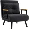 HOMCOM Divano Letto con Schienale Regolabile in 5 Livelli, Divano Letto Pieghevole con Cuscini per Soggiorno, in Tessuto Imbottito, Acciaio e Legno, 63x73x81 cm, Nero
