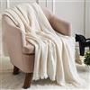 CREVENT Coperta morbida e leggera in stile bohémien, decorazione primaverile per divano, sedia, letto, decorazione per la casa (127 x 152 cm, bianco sporco e avorio)