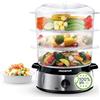 Aigostar Fitfoodie 30INA - Vaporiera Elettrica in Acciaio Inox, con Timer, 9 L Vaporiera, 3 Cestini, 800W, BPA Free Fornetti a Vapore