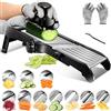 Masthome Mandolina per Verdure Regolabile, 10 in 1 Mandolina Acciaio Inox Professionale con Guanti di Sicurezza, Affetta Verdure Manuale Taglia Verdure Multifunzione per Patate Carote Cavolo Pomodori