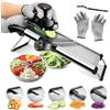 Masthome Mandolina per Verdure Professionale, Mandolina in Acciaio Inox con Guanti di Sicurezza, Spazzola e Lame Regolabile, Mandolina Affetta Verdure Tagliaverdure Manuale per Frutta e Verdura