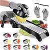 Masthome Mandolina per Verdure Professionale, Masthome Mandolina Acciaio Inox con Lame Affilate Regolabile e Guanti Protettivi, Affetta Verdure Cucina Tagliaverdure Multifunzionale per Patate, Carote e Cipolle