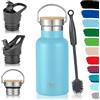 Milu Borraccia in acciaio inox, 350 ml, 500 ml, 750 ml, 1000 ml (+3 coperchi), thermos con cannuccia, per bambini, adulti, in viaggio, a prova di perdite (Blu cielo, 350 ml)