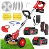 LKTOLS Decespugliatore a Batteria 21V Tagliabordi a Batteria, Tagliabordi Elettrico con 2 4.0Ah Batterie e 4 Tipi di Lame, Ruote Rimovibili, Decespugliatori da Giardino Altezza Regolabile per Prati, Arbusti