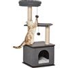 PawHut Albero Tiragraffi per Gatti Adulti e Gattini da 104cm, Castello per Gatti, Lettino e Pali in Sisal, Cuscini Lavabili, Grigio