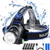 flintronic Faro LED Ricaricabile 1000LM, IP64 Faro Impermeabile Zoomable 3 Modalità con Cavo USB 2 Batterie 18650 per Campeggio, Pesca, Ciclismo, Escursionismo [Classe di efficienza energetica A+++]