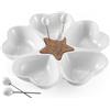 BRANDANI Antipastiera Millecuori Porcellana Bamboo con 5 Forchettine Acciaio Inox 28cm Bianco