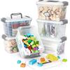 Citylife Set di 6 contenitori da 5 l, con manico e coperchio, piccoli, impilabili, trasparenti, piccole parti elastiche, robuste scatole di plastica acquistate per oggetti fai da te, 27,8 x 19,5 x