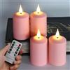 FREEPOWER 4 candele a LED rosa con funzione timer, telecomando, funzionamento a batteria, luce bianca calda, senza fiamma, decorazione dell'Avvento, 350 ore, diametro 5 x 10,5 cm