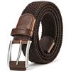 BULLIANT Cintura Uomo, Cinture Elastica Intrecciata con Fibbia in Lega di Zinco 35mm(Marrone scuro,100cm/26-32" vita regolabile)