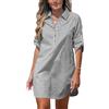 JFAN Vestito Donna Miniabito a Camicia Maniche Lunga Casuale Button Vestito Camicia a Righe con Scollo a V Elegante Nero L